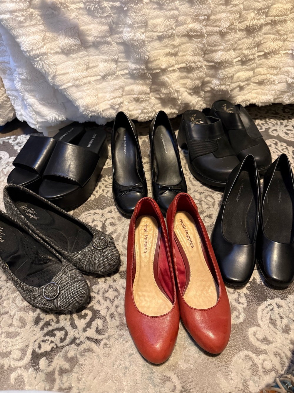 Women’s Shoe Bundle 6 Pairs Size 7 Pumps Wedges Sandals Hush Puppies